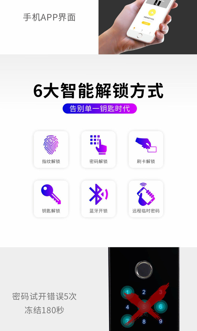 Bluetooth Fingerprint Lock Smart Door Lock Home Smart Lock Password Lock Anti-theft Door Remote Control Lock Electronic Door Lock Main Door Lock