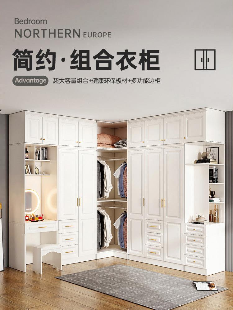 90Corner Wardrobe for Home Bedroom, Suitable for Various Sizes, Dressing Table Integrated, Trendy Simple European Style Large Wardrobe
