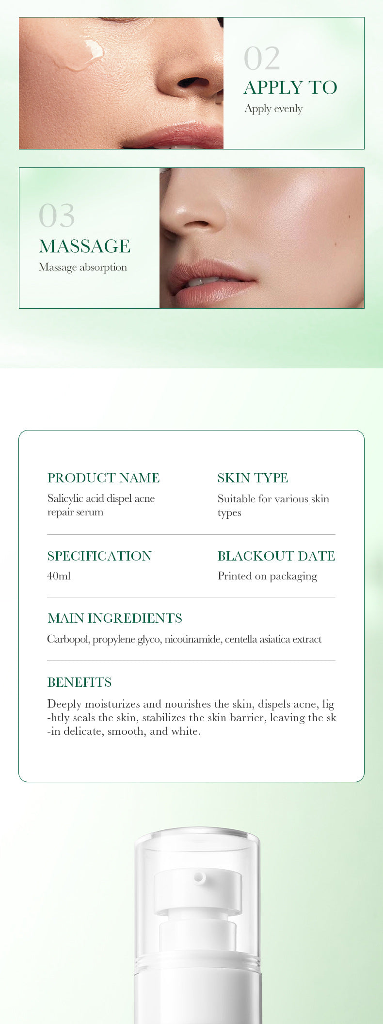 Salicylic Acid Skincare Series SADOER Anti-acne Amino Acid Moisturizing and Hydrating Skin Care Products  Foreign Trade Approval