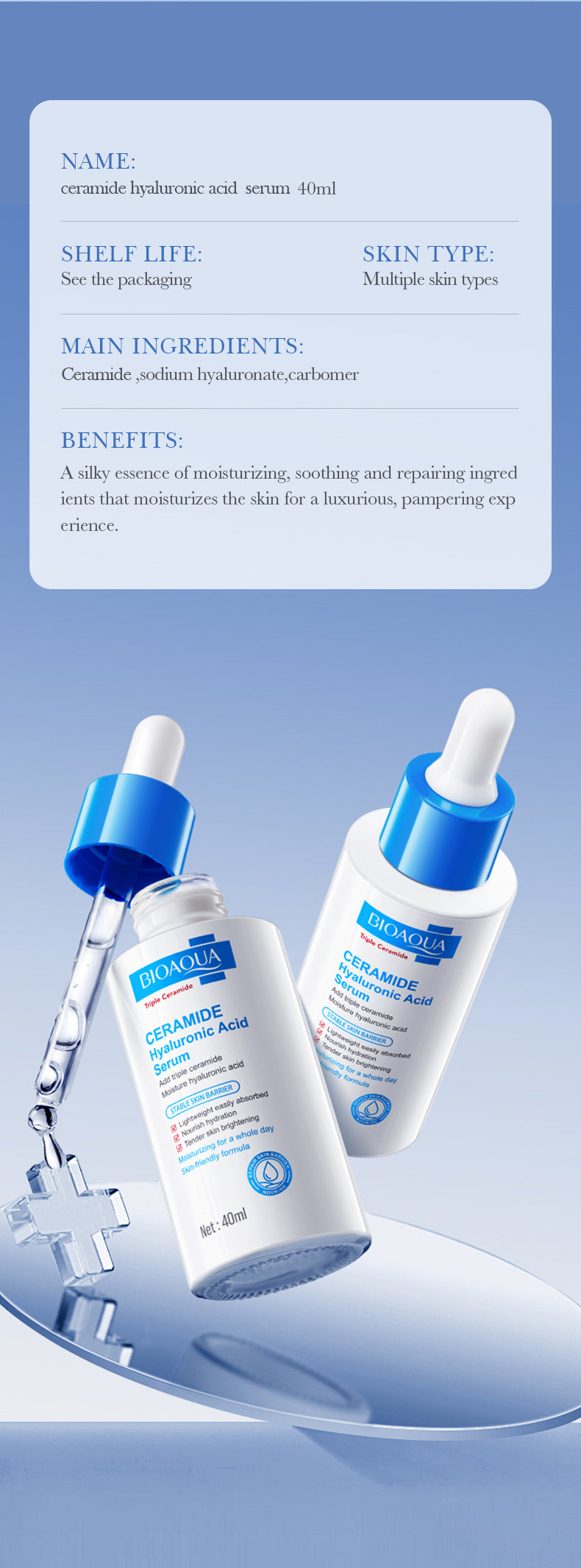 BIOAOUA Ceramide Hyaluronic Acid Moisturizing Essence Hydrating Essence Liquid  Wholesale