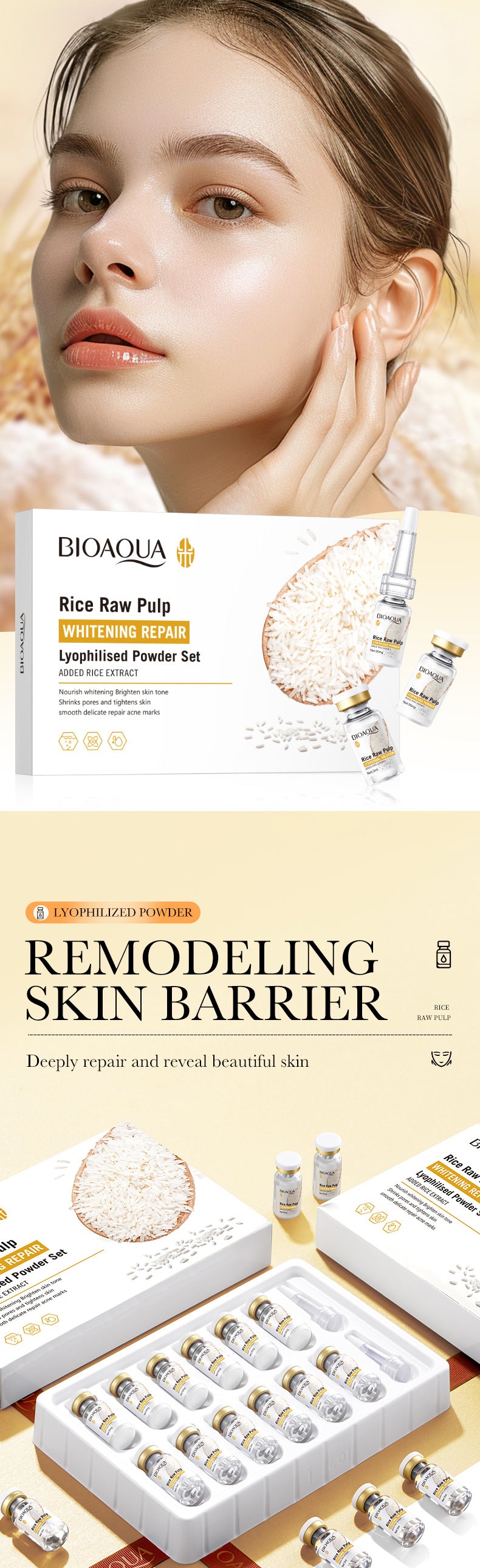 Rice Freeze-Dried Powder Set BIOAOUA Whitening and Repairing Original Powder Freeze-Dried Powder Cross-Border Wholesale