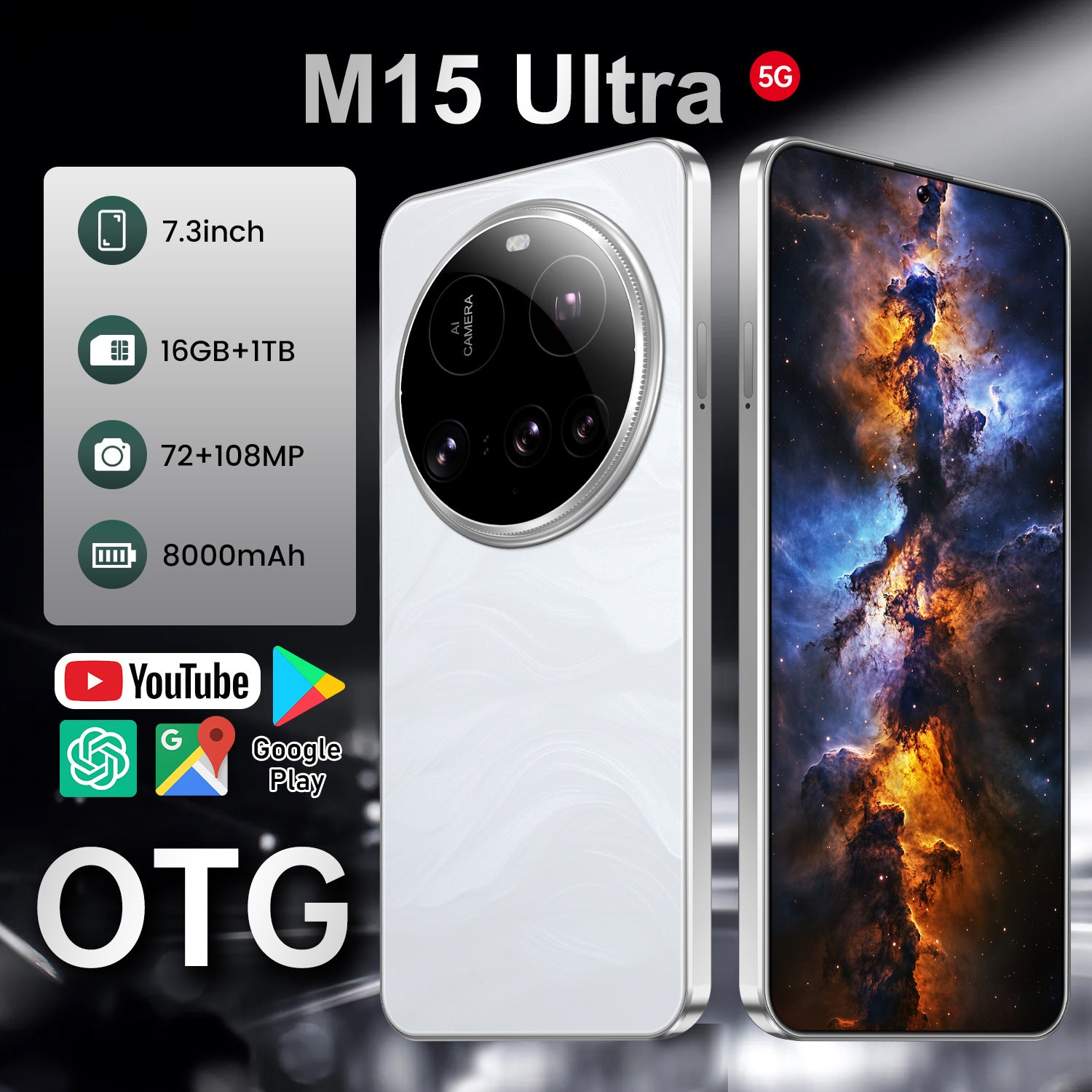 M15 Ultra Mobile Phone7.3Inch Large Screen16+1TB Memory Global All-in-One Machine Directly Shipped from Factory