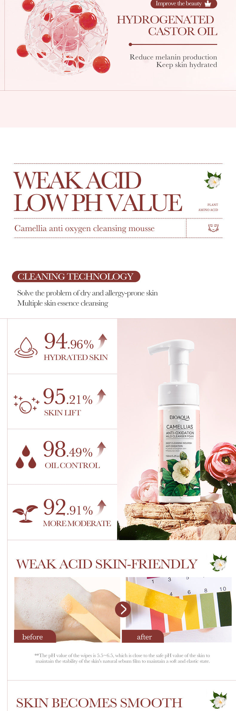 Camellia Cleansing Mousse BIOAOUA Deep Cleansing Facial Cleanser Cross-Border Wholesale