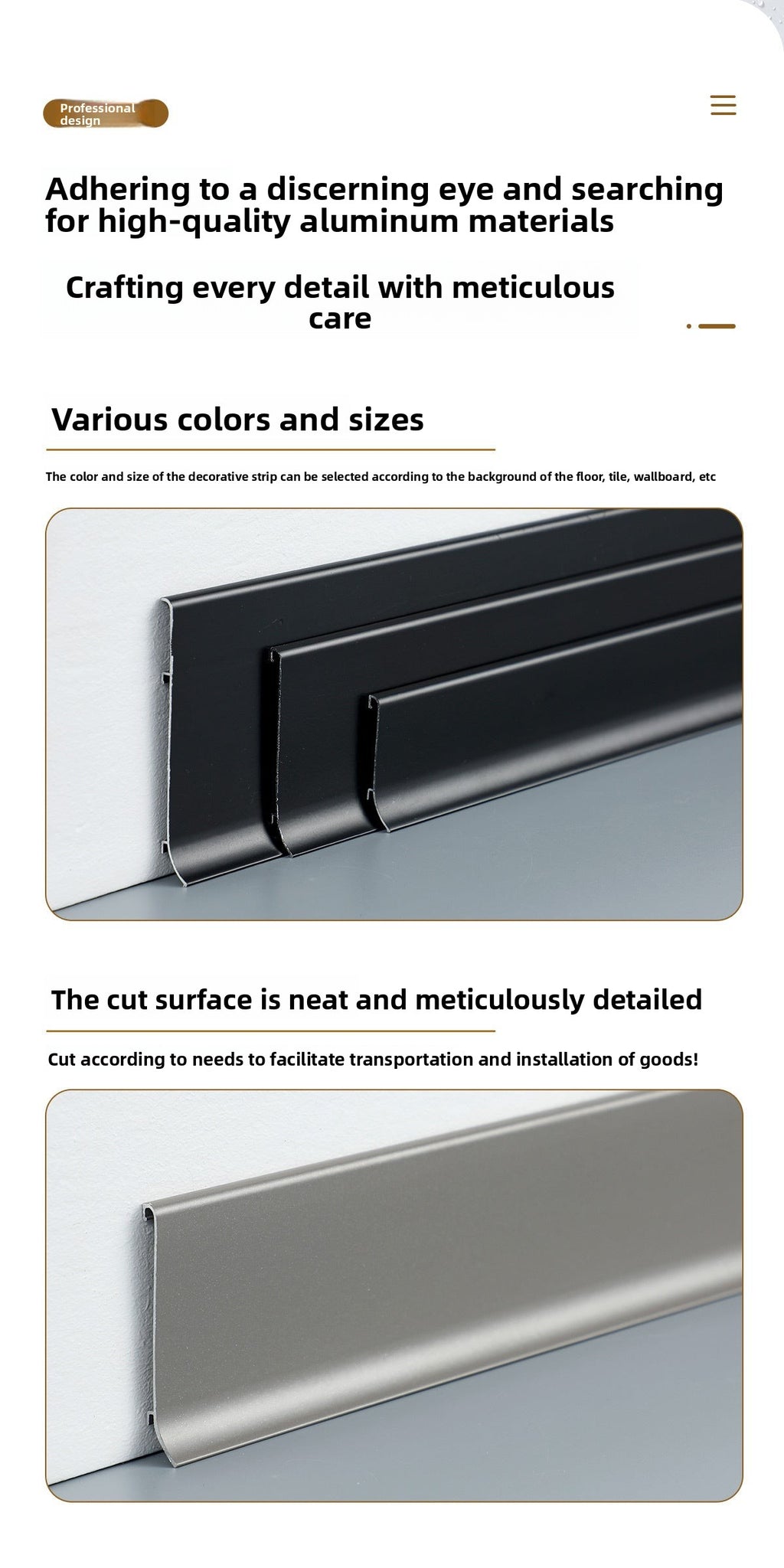 Thickened aluminum alloy skirting board with trendy metal clips for hotels6cm Minimalist Skirting Board