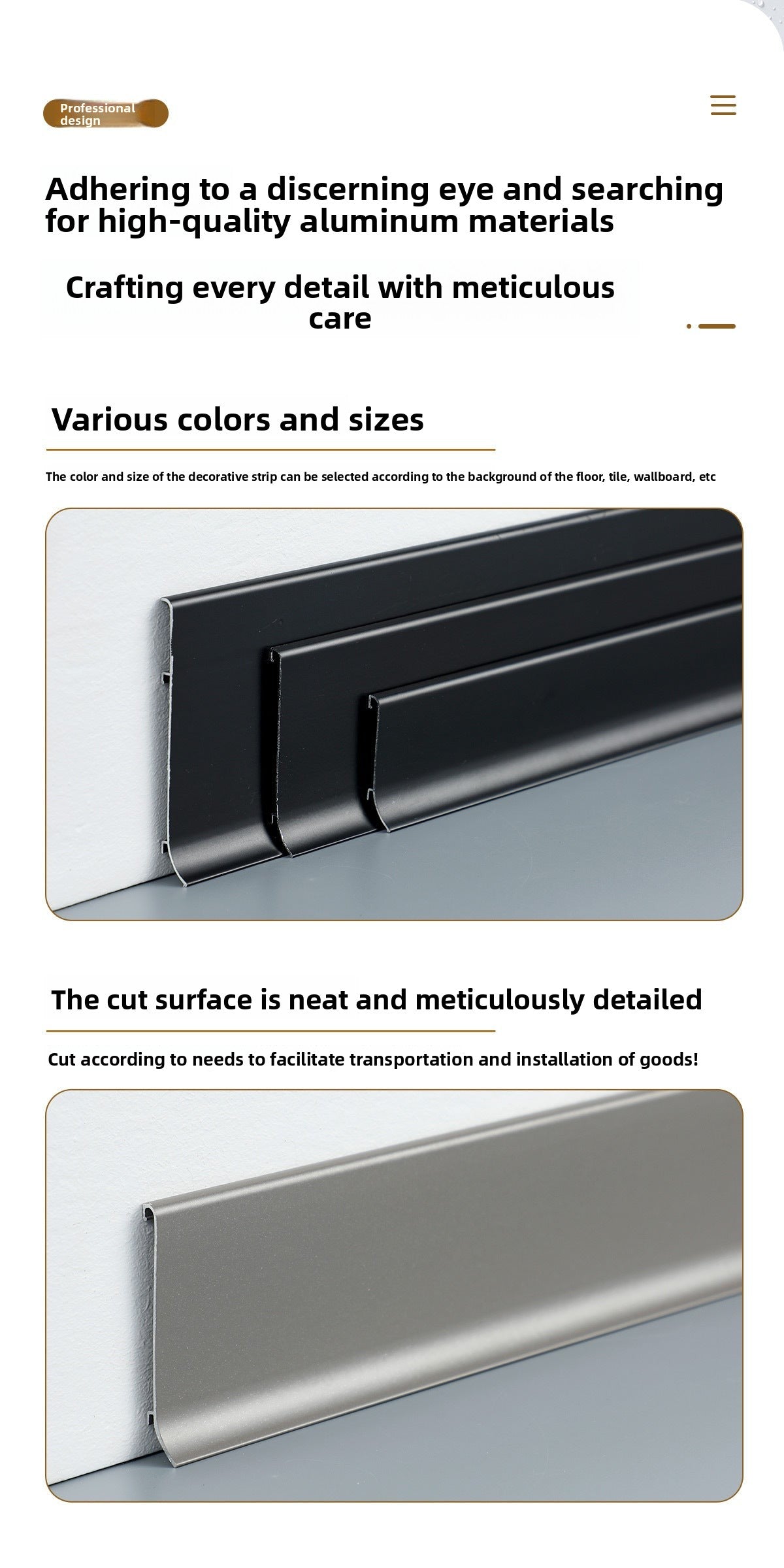 Thickened aluminum alloy skirting board with trendy metal clips for hotels6cm Minimalist Skirting Board