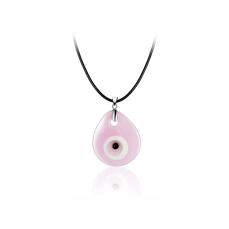 Devil's Eye Necklace European and American Wax Rope Necklace Turkish Blue Eye Women's Round Water Drop Necklace