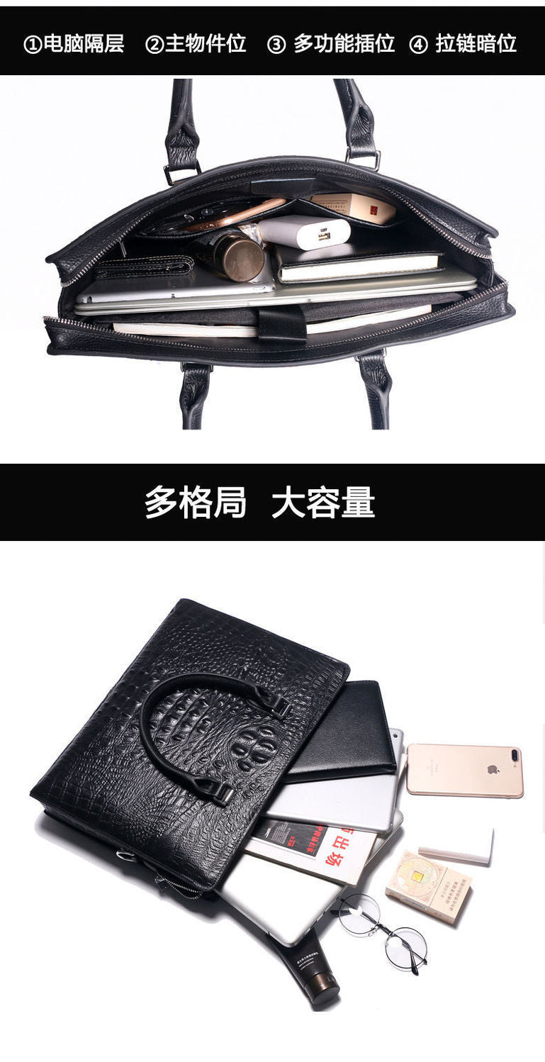 Fingerprint Unlock Bag Genuine Leather Business Commuting Large Capacity Men's Cowhide High-end Handheld Briefcase Anti-theft