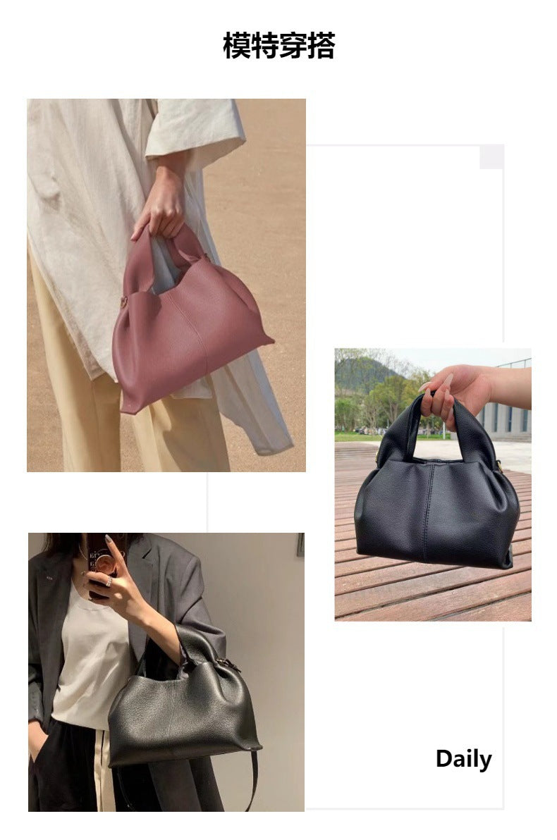 pole Cloud Handbag Genuine Leather Light Luxury French Niche Versatile Dumpling Bag European and American Retro High-Quality Texture Crossbody Bag