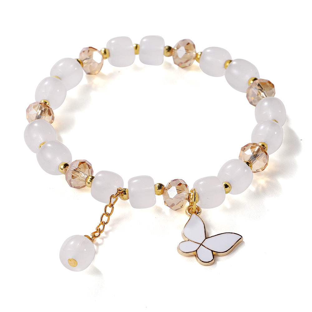 New Explosive Crystal Bracelet for Women, Dopamine Color Matching Beaded Butterfly Crystal Glass Bracelet