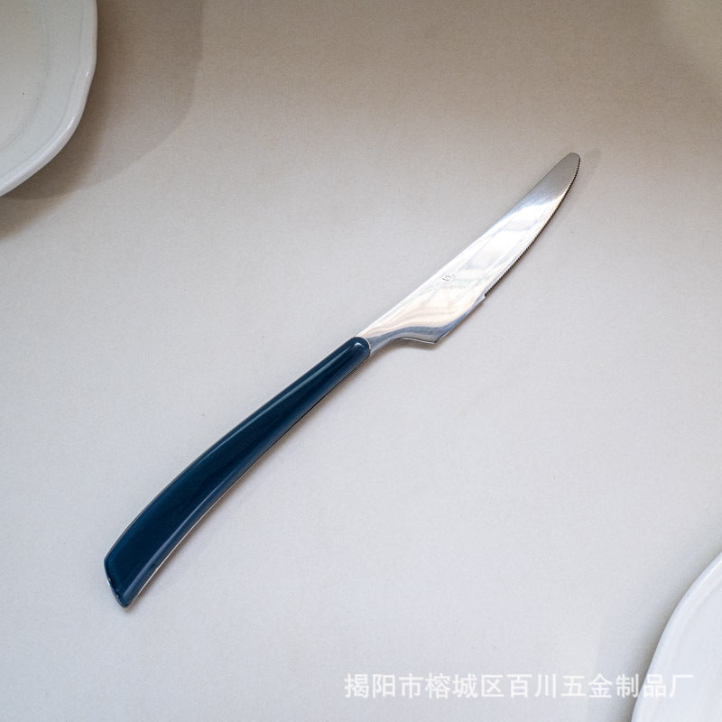 Gift Tableware5Main Stainless Steel Knife Fork Spoon Plastic Handle Hotel Real Tableware Western Knife Fork Spoon Set