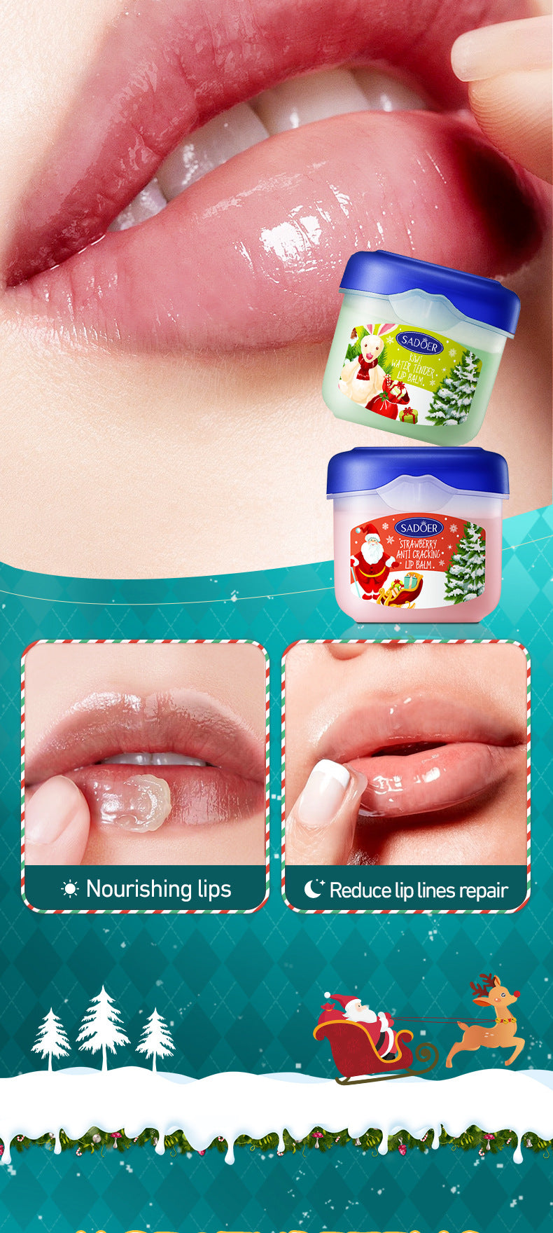 Christmas Hand Cream Lip Balm Combo Set SADOER Anti-chapping Moisturizing  Wholesale