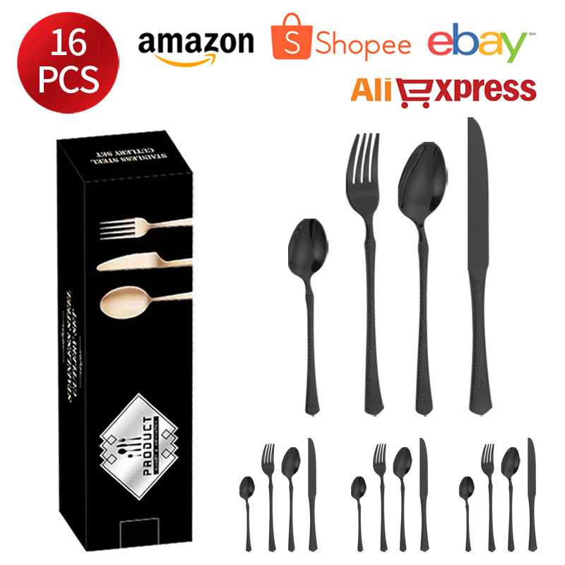 Stainless Steel Tableware Hotel Restaurant Crown Hammered Knife Fork Spoon24Set of Western Steak Knives and Forks