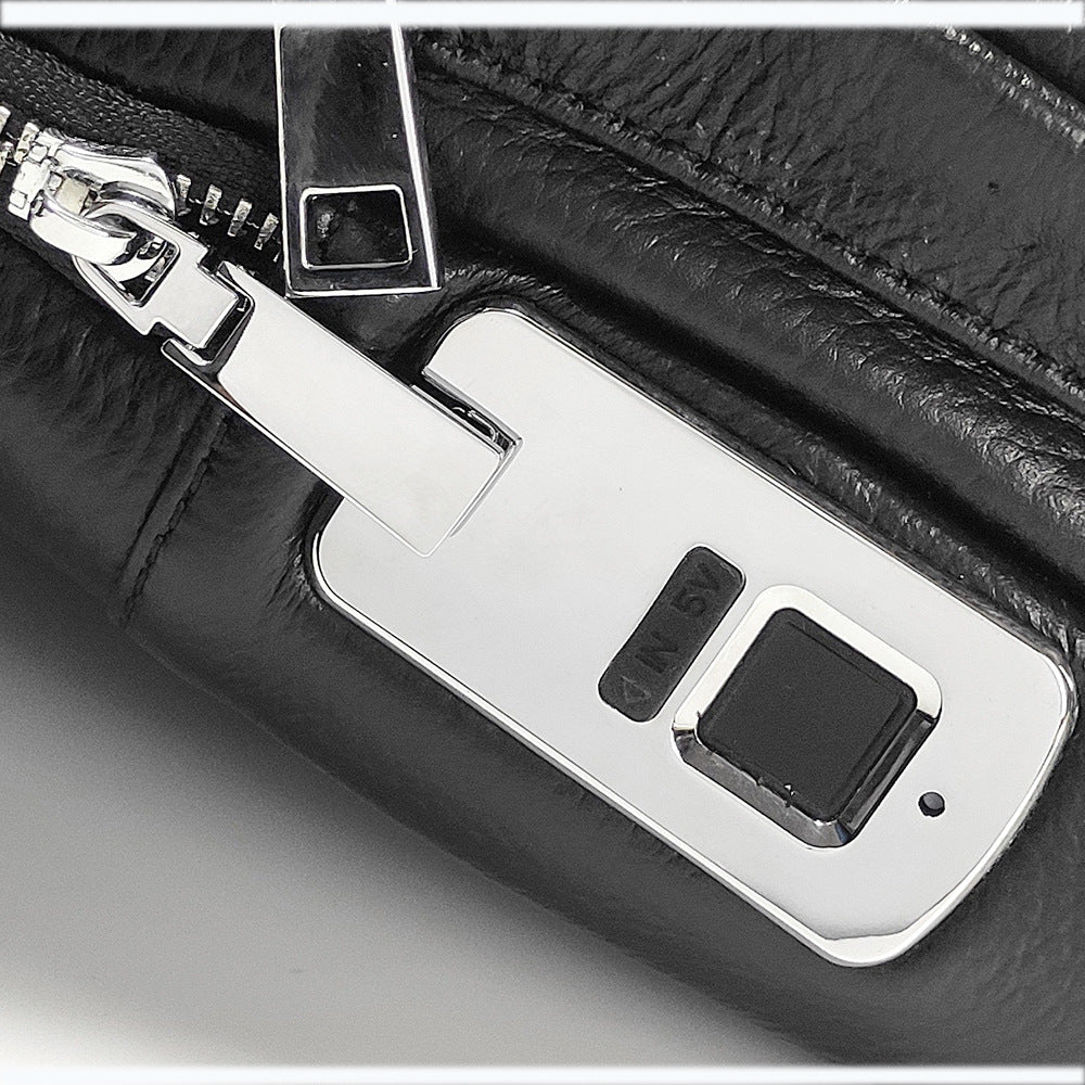Anti-theft Fingerprint Lock Bag Top Layer Cowhide Men's Single Shoulder Crossbody Bag Multifunctional Crossbody High-end Genuine Leather Chest Bag