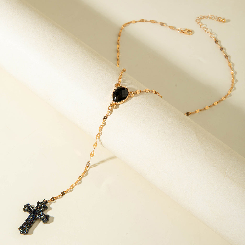 European and American Fashion Sense y Women's Tassel Necklace Creative Personality Double Layer Cross Pendant Collarbone Chain Necklace