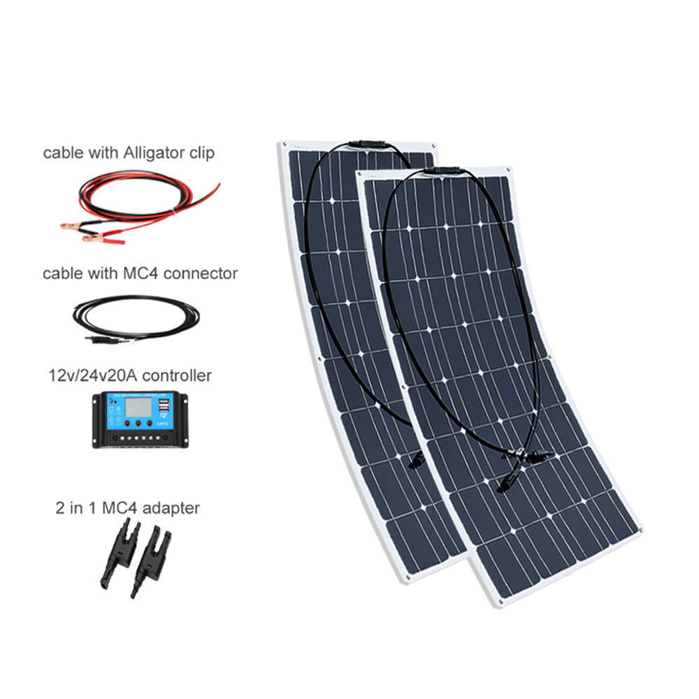 200W Complete Charging Set2*100W16V Flexible Solar Charging Panel20A Belt USB Controller