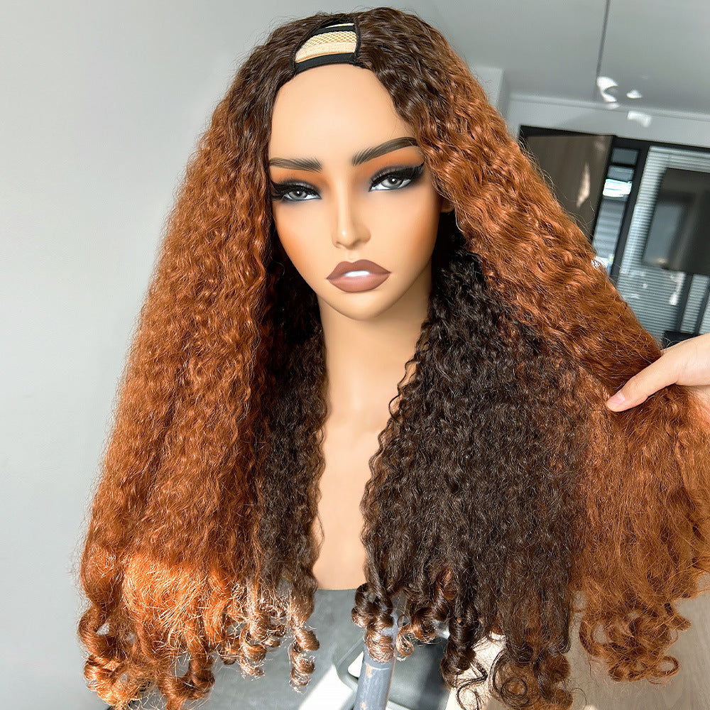 Matte Head Cover 99J V part Afro Curly Wig
