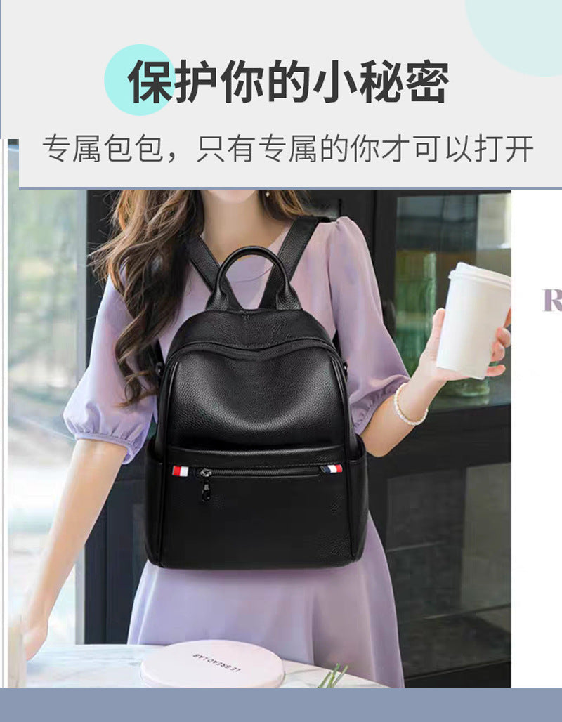 Anti-theft Backpack for Women Genuine Leather Travel Backpack with Fingerprint Unlock Versatile Casual Large Capacity Shoulder Bag