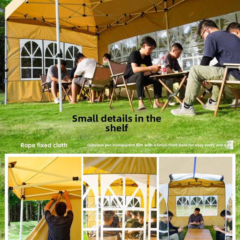Outdoor Market Stall Four-Corner Tent with Enclosure Windproof and Warm Night Market Foldable Four-Legged Rain Shelter Tent Umbrella