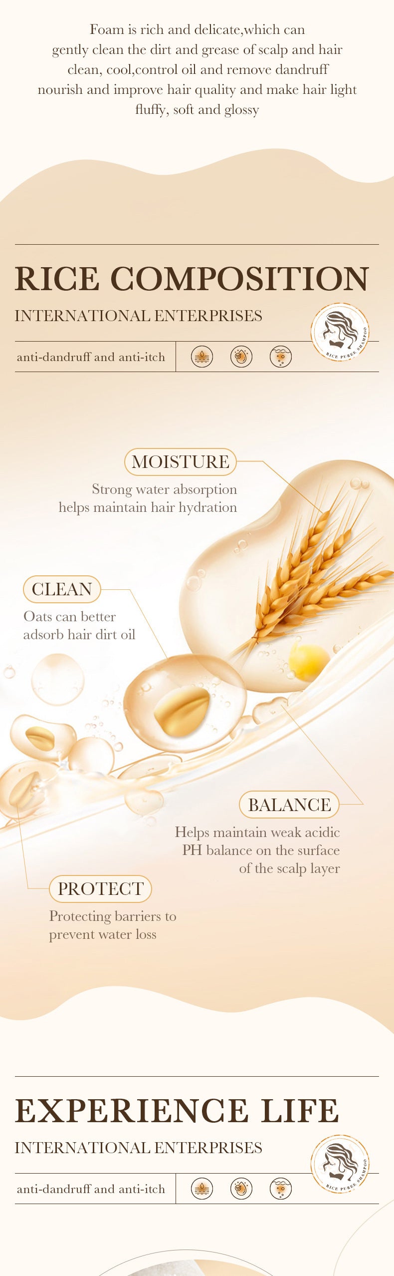 BIOAOUA Rice Puree Shampoo Anti-Dandruff Oil Control Volumizing Long-Lasting Fragrance Hair Wash