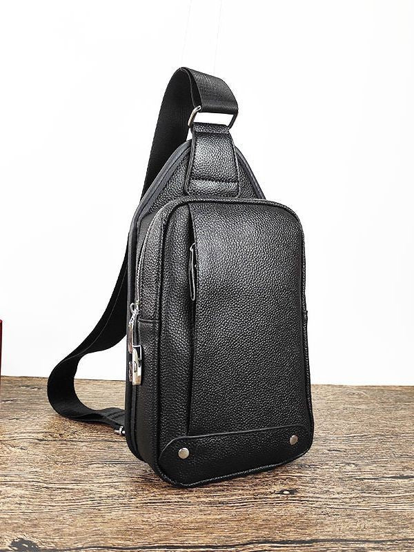 Anti-theft Genuine Leather Men's Chest Bag High-end Multi-functional Password Lock Casual Fashion Top Layer Cowhide Crossbody Bag Backpack