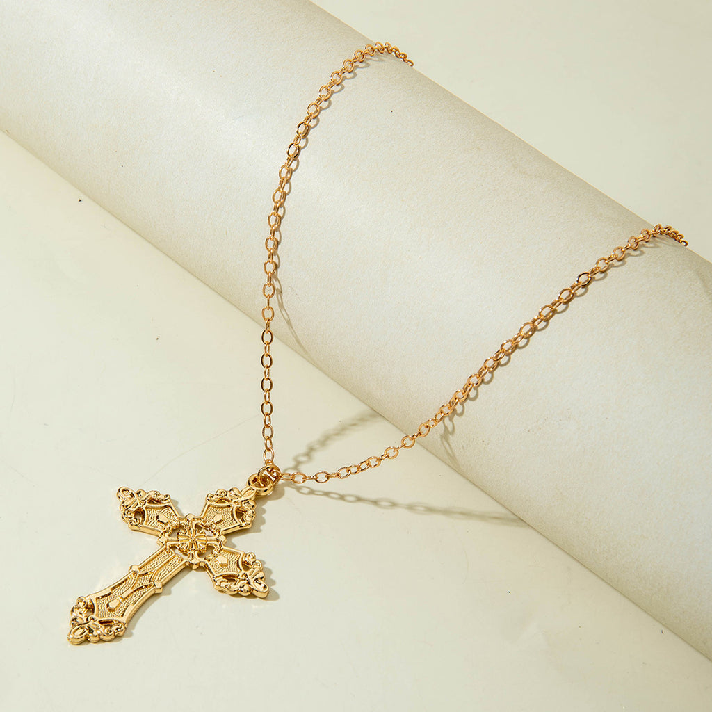 European and American Retro Hollow Diamond Cross Pendant Necklace Gothic Style Black Layered Wear Y Type Necklace