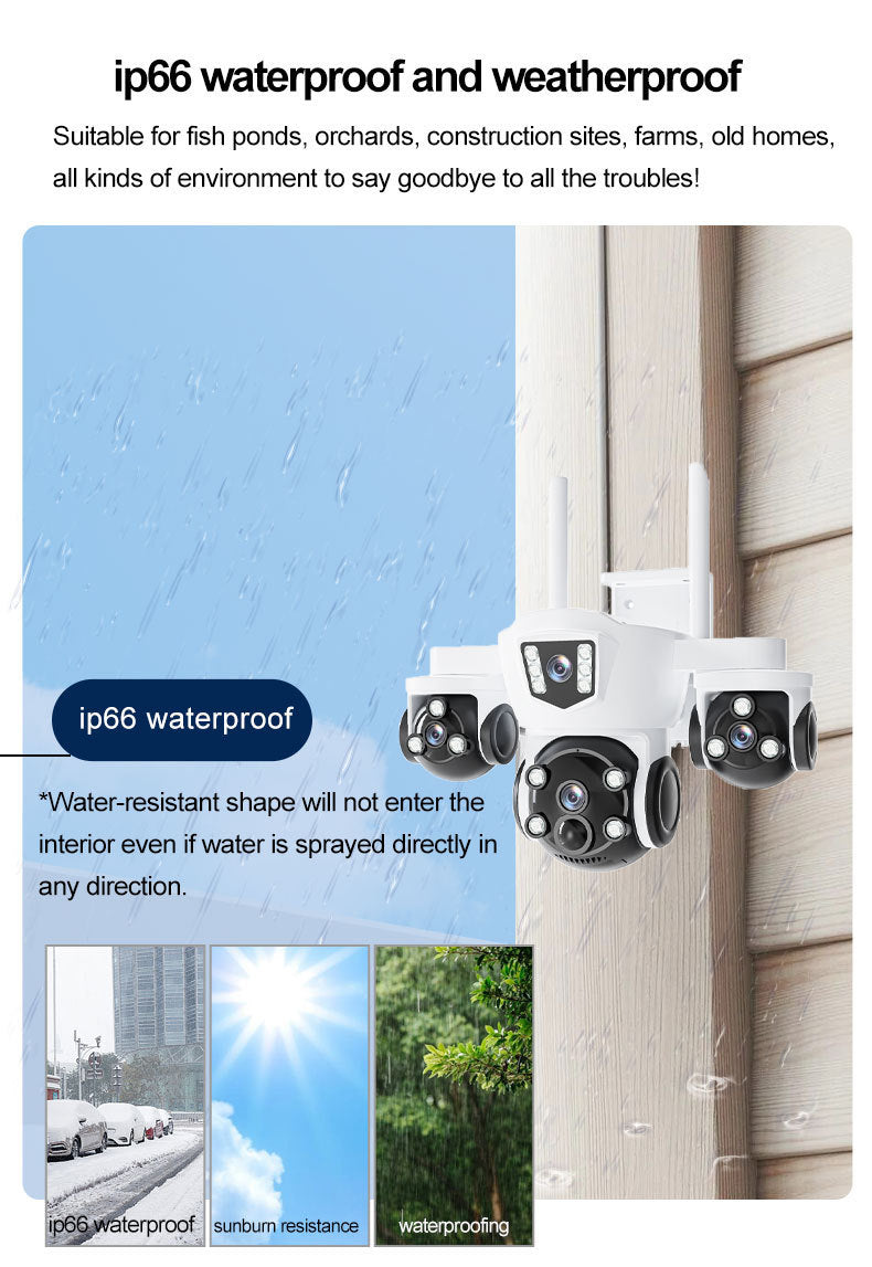 Hot-selling Genuine Four Eyes WIFI Solar surveillance camera with three wide-angle views5MP Remote Outdoor Waterproof