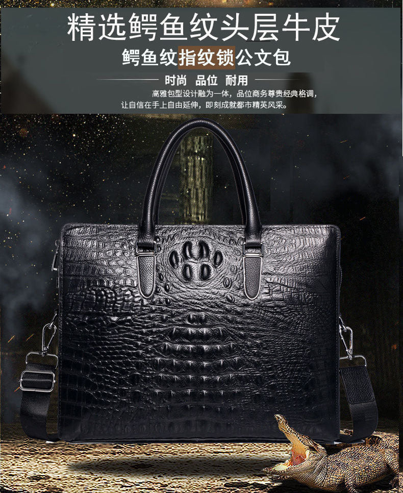 Fingerprint Unlock Bag Genuine Leather Business Commuting Large Capacity Men's Cowhide High-end Handheld Briefcase Anti-theft