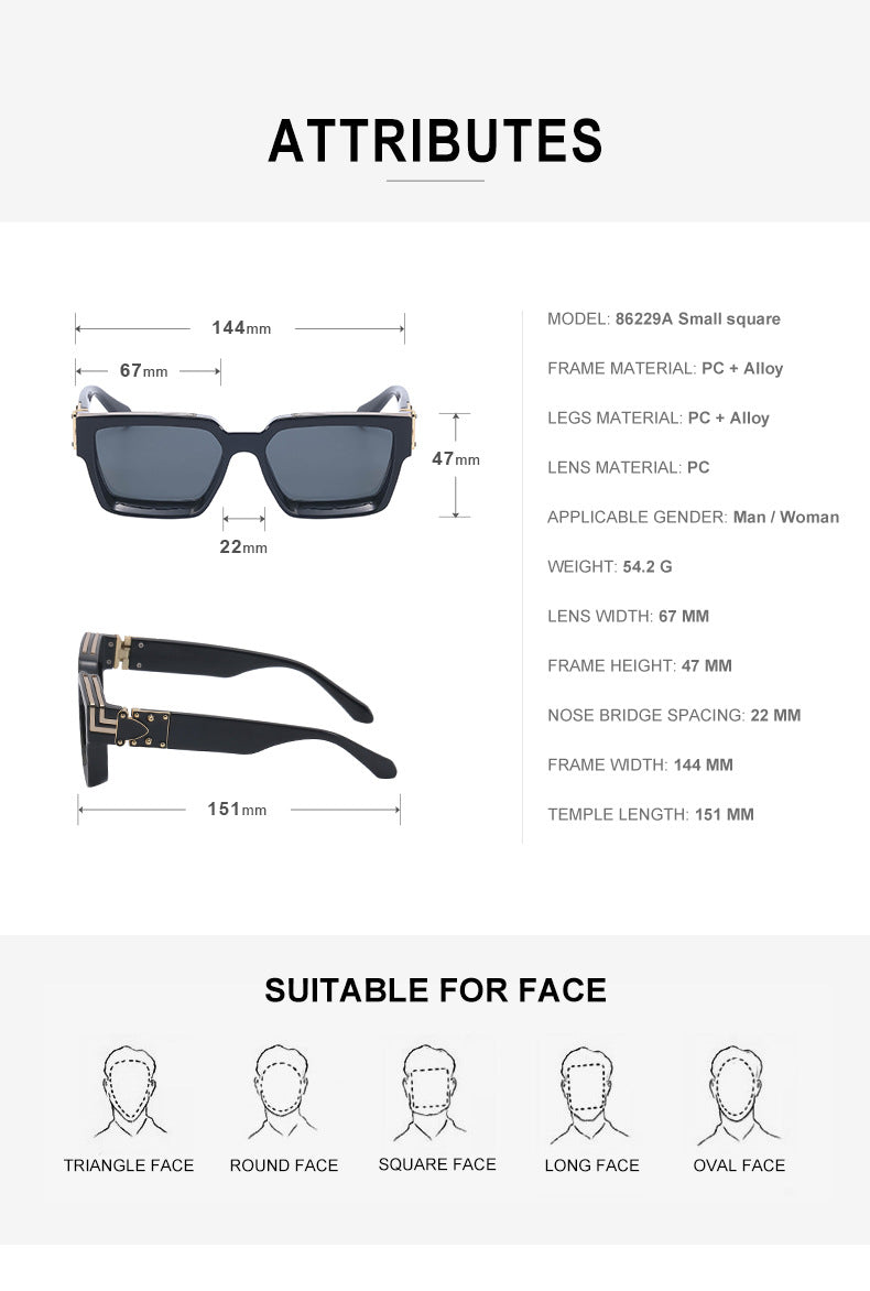 0k Billionaire Style Sunglasses Men Fashion Internet Celebrity Sunglasses Women High-end Glasses Square Frame Sunglasses