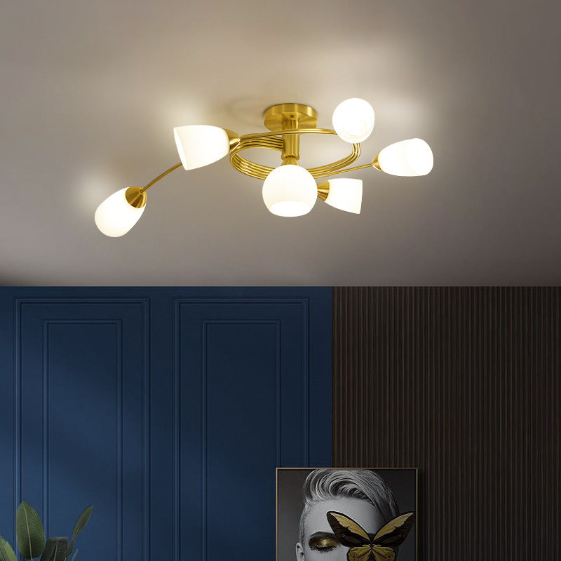 All-Copper Small Living Room Lamp Nordic Light Luxury Dining Room Copper Lamp Post-Modern Personality Creative Molecular Lamp Study Bedroom Lighting