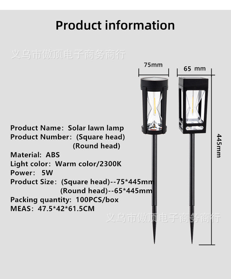 Outdoor Solar Hourglass Lawn Lamp Waterproof Garden Ground Plug Lamp Garden Landscape Lighting Lawn Atmosphere Decorative Lamp