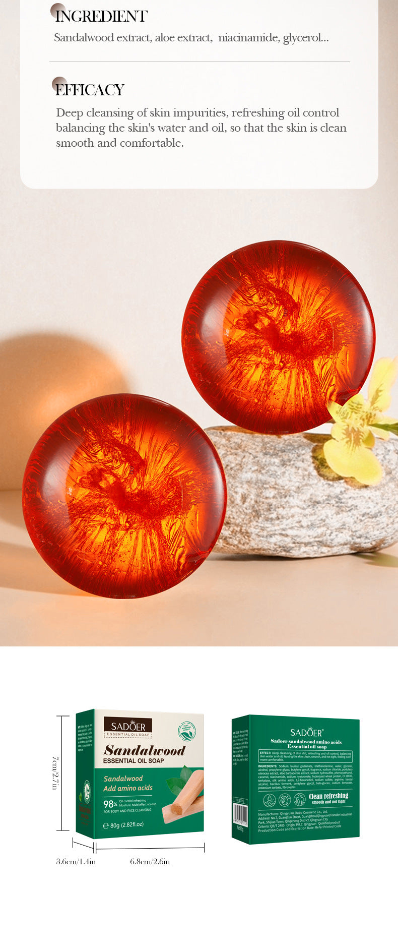 Cross-border Sandalwood Essential Oil Soap80g Amino Acid Body General Handmade Soap Export Manufacturer Wholesale