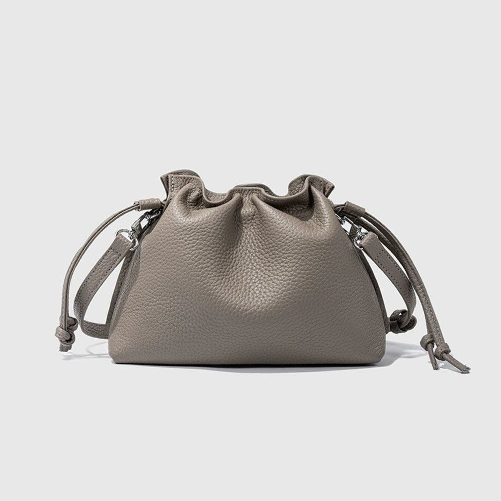 Wholesale pleated cloud bag genuine leather small handbag for women bag Bucket Bag Top Layer Cowhide Niche ins Shoulder Crossbody Bag