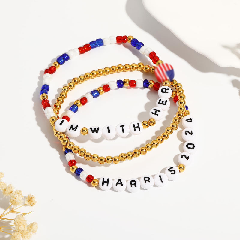 24New Year's Beaded Bracelet Harris Red White Blue Bracelet Set European and American Women's Election VOTE Bracelet