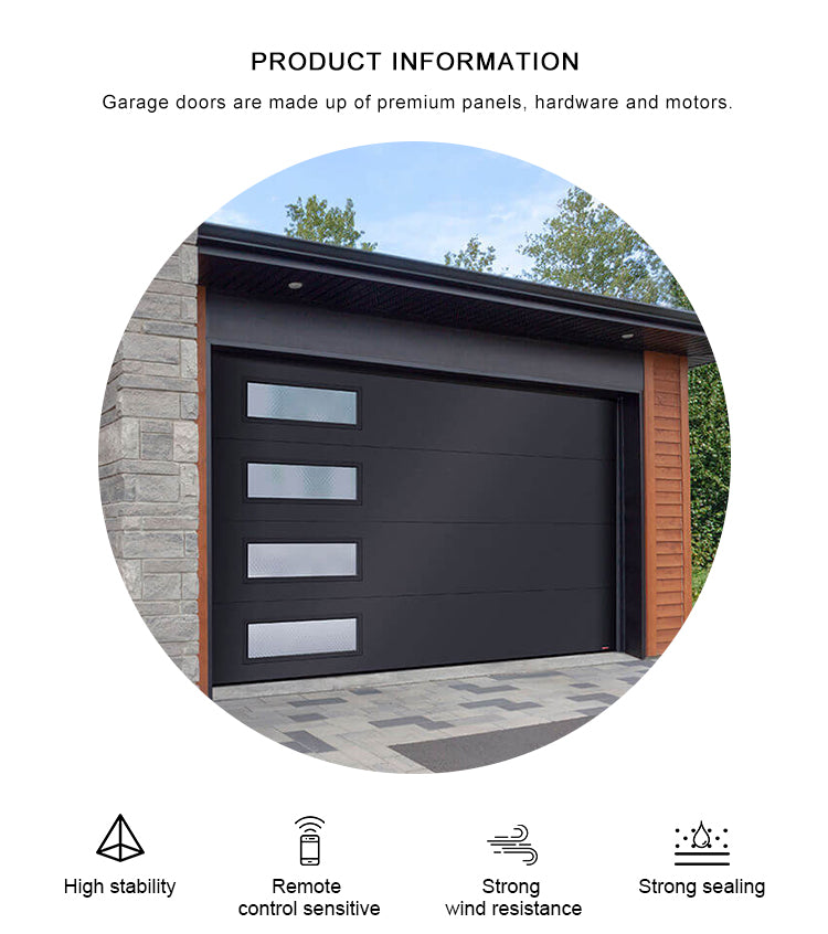 High Quality Automatic Overhead Sectional Hurricane Impact Full Board Insulated Steel Panel Aluminum Garage Doors