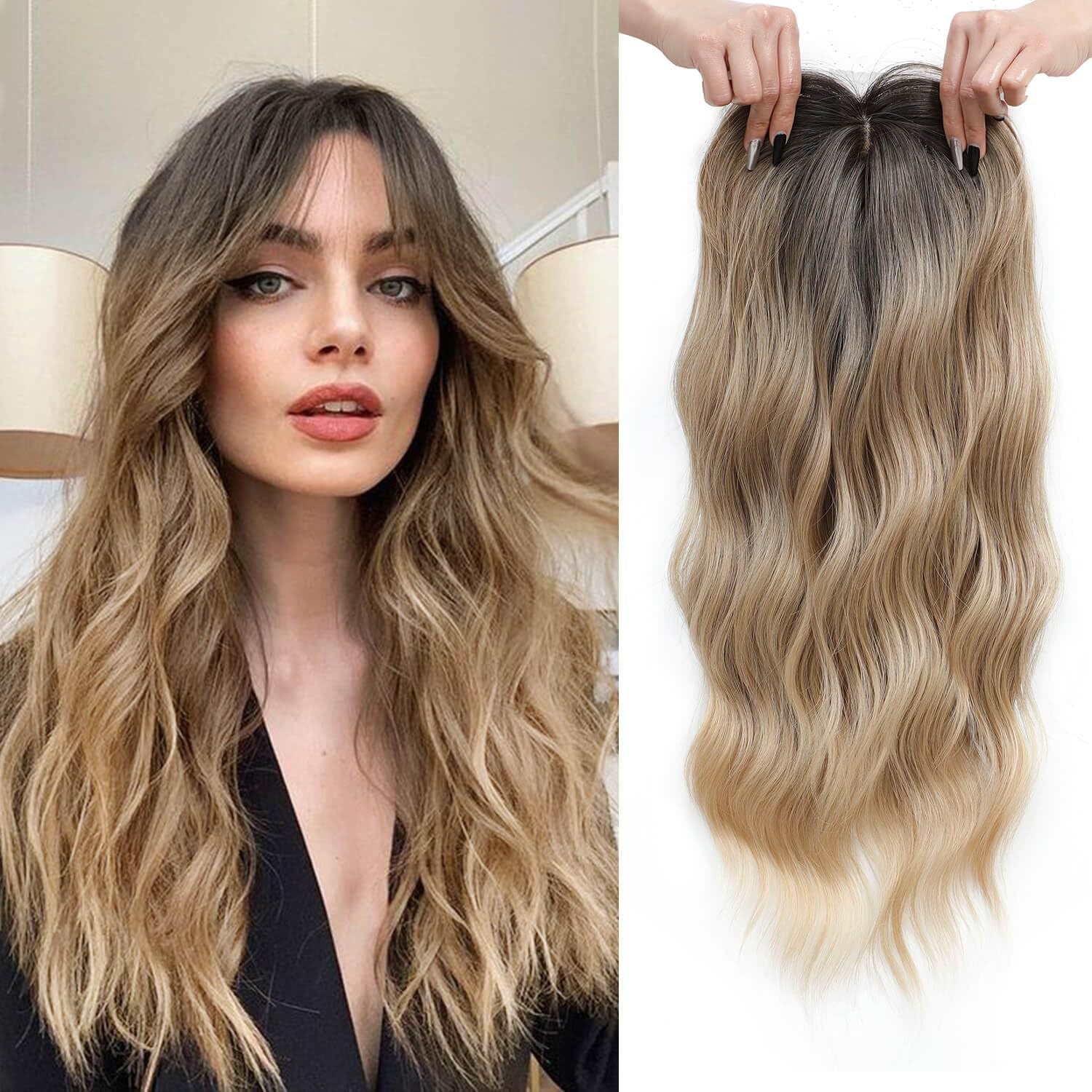 European and American Style Small Lace Hairpiece Realistic Scalp Synthetic Hair Export Wig for Women Gradient Top Middle Part Bangs Wig
