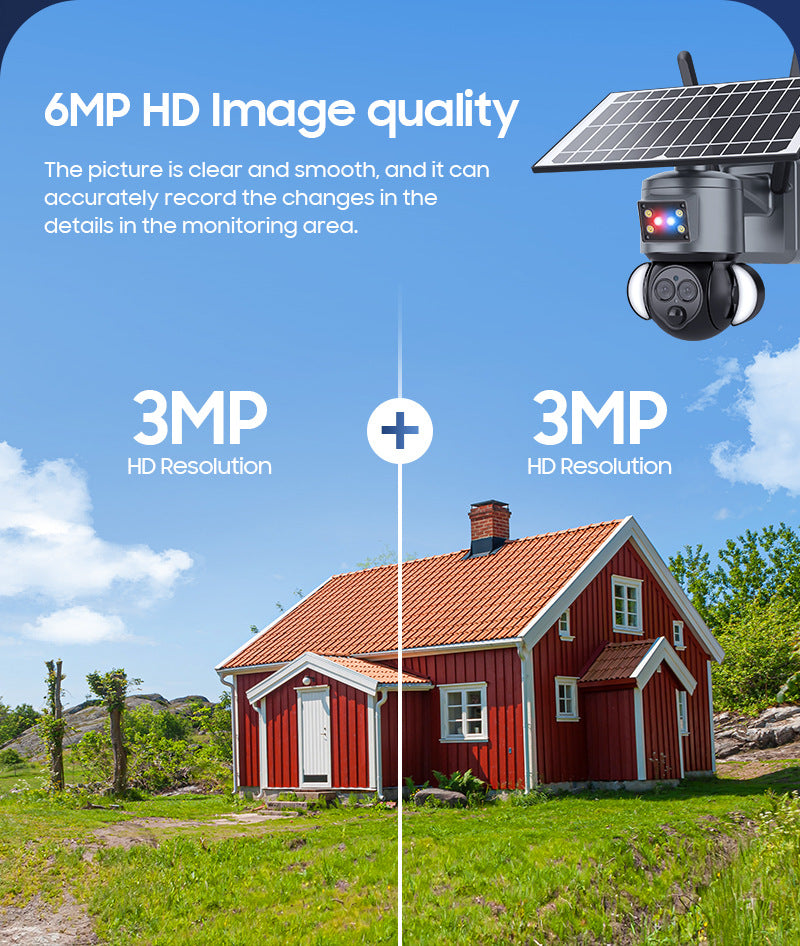 New Product12Binocular Hybrid Zoom Solar Camera Courtyard6MP High Definition Red and Blue Alarm Monitoring