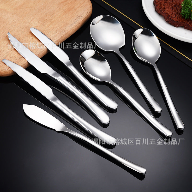 201Stainless Steel Knife Fork Spoon Heavy Moonlight Tableware Western Food Hotel Household Steak Knife Fork Dessert Spoon Wholesale