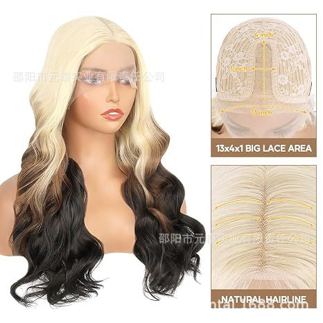 Hot Sale 13*4*1  Long Mix Blonde Synthetic Wavy  Wigs Wig