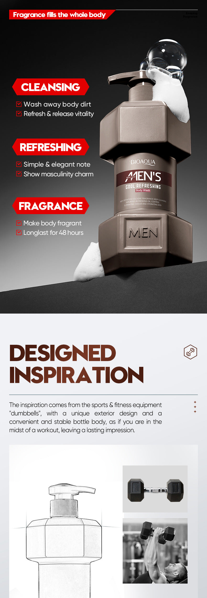 Men's Ocean Refreshing Fragrance Shower Gel BIOAOUA  foreign trade wholesale of cleansing body wash