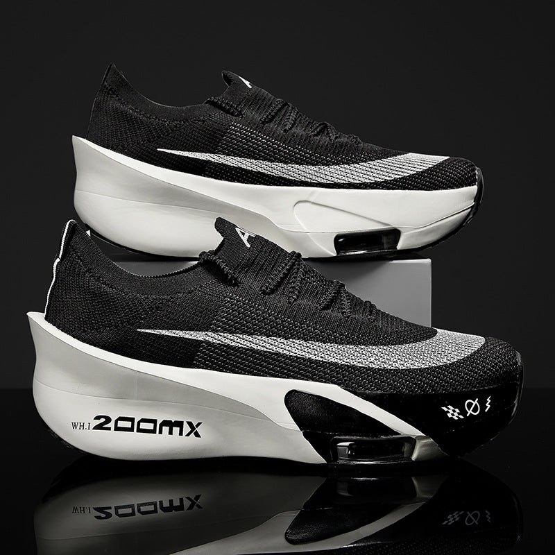 Autumn New High Elastic Double Mesh Breathable Student Training Racing Running Shoes Air Cushion Shock Absorption Full Palm Carbon Plate Sports Shoes
