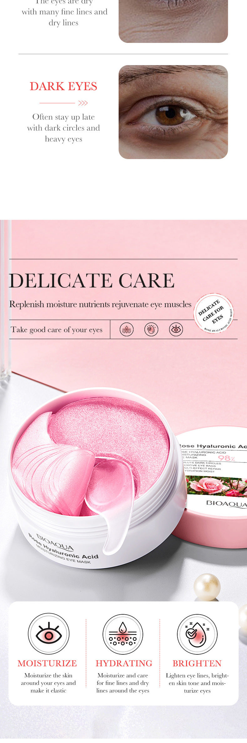 BIOAOUA Rose Hyaluronic Acid Moisturizing Eye Mask Hydrating and Moisturizing Eye Mask Wholesale