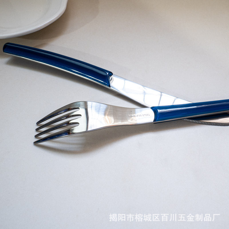 Gift Tableware5Main Stainless Steel Knife Fork Spoon Plastic Handle Hotel Real Tableware Western Knife Fork Spoon Set