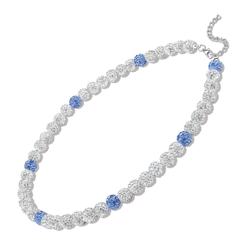 Soft Clay Drill Ball Necklace10mm Red White Blue Full Diamond Necklace Baseball Team Hip Hop Cool Shamballa Necklace