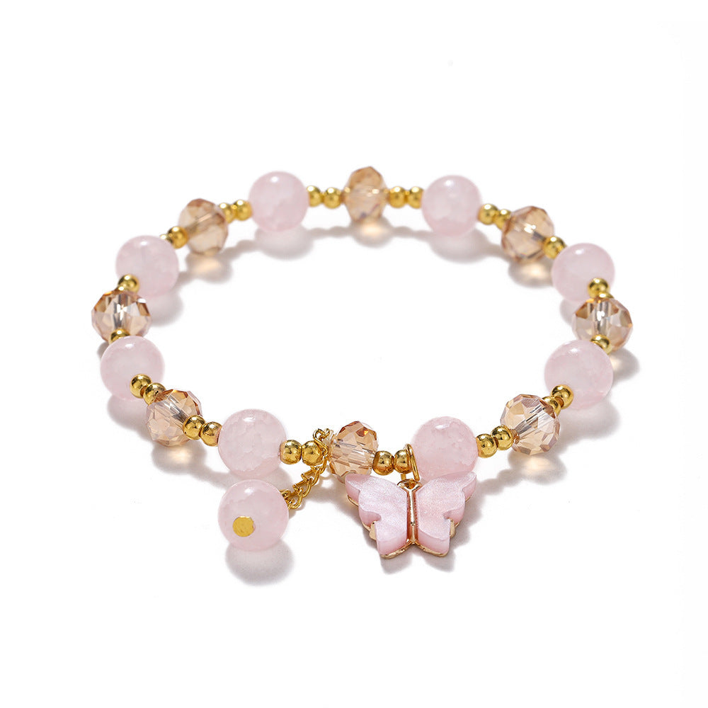 New Explosive Crystal Bracelet for Women, Dopamine Color Matching Beaded Butterfly Crystal Glass Bracelet
