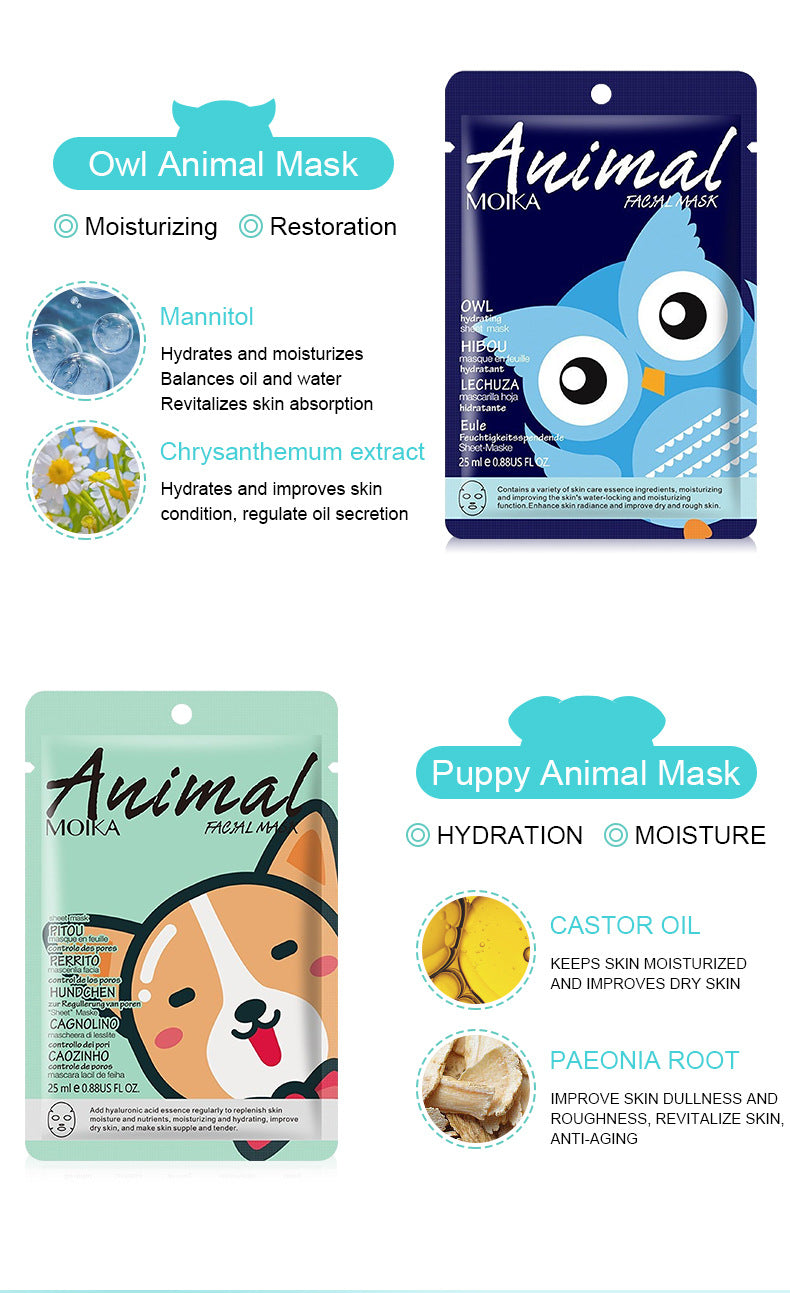 Cartoon Animal Mask Wholesale Full Single Piece Pack Firming Hydrating Moisturizing Brightening