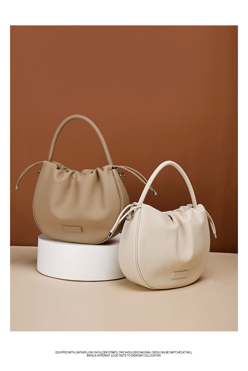 New Women's Bag Cloud Bag Fashion Crossbody Bag Cowhide Shoulder Bag Handbag Pleated Saddle Bag Trendy