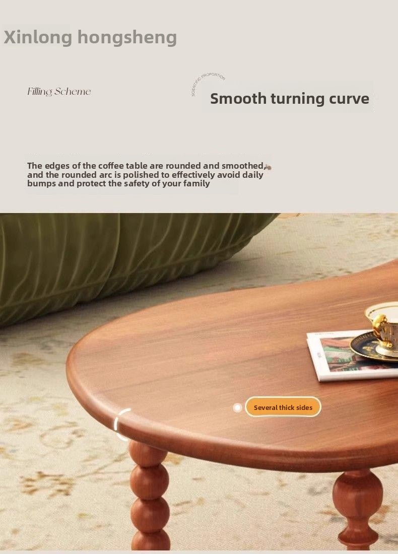2025New Small Apartment Living Room Home Coffee Table Vintage Solid Wood Walnut French Light Luxury Irregular Shape Low Dining Table