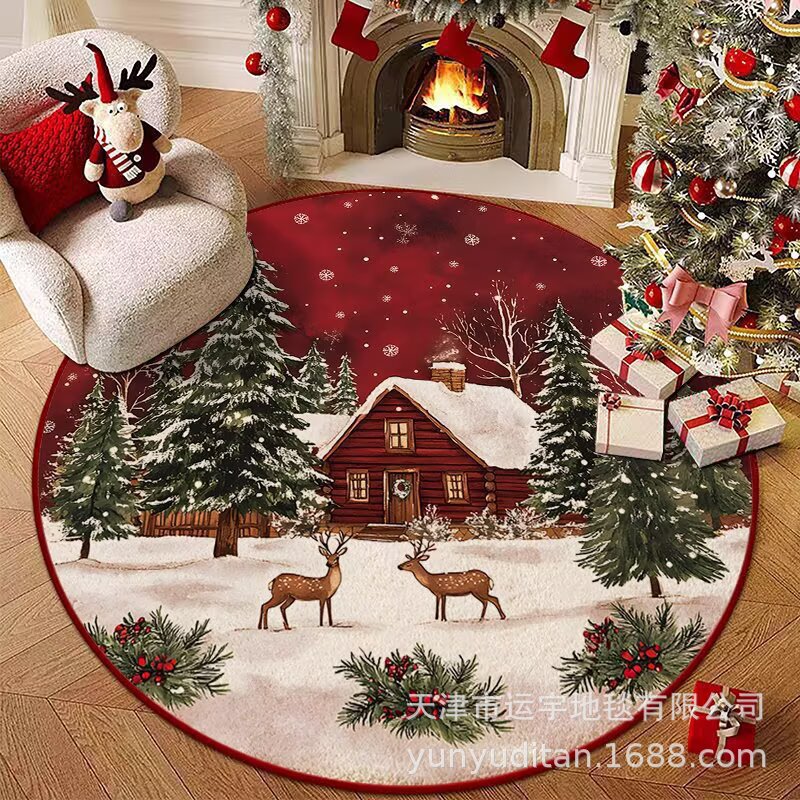 Carpet Crystal Velvet Christmas Floor Mat Cartoon Holiday Decoration Entry Door Floor Mat Dirty Resistant Foot Mat