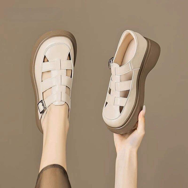 Women's Roman Sandals2025New Summer Single Shoes Versatile Closed-Toe Outdoor Wear with Dress Hole Shoes for Women