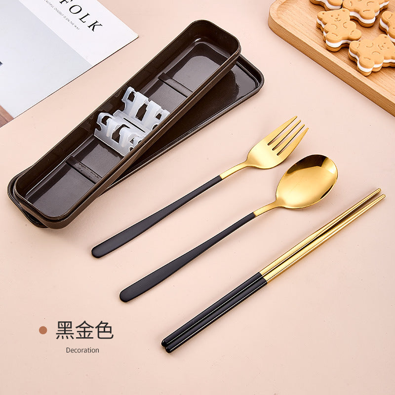 Stainless Steel Korean Portable Tableware Set Spoon Fork Chopsticks Three-Piece Set Student Travel Internet Celebrity Tableware